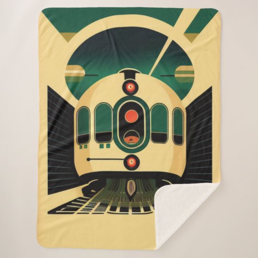Retro Futuristic Train Sherpa Blanket Sherpa Deken (Voorkant)