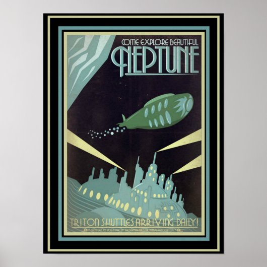 Retro Futuristic Travel Neptune Poster 12 x 16 (Voorkant)