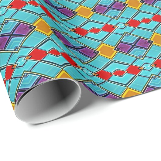 Retro Futuristic Turquoise en Red Daimonds Cadeaupapier (Rol Hoek)