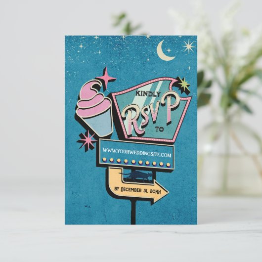 Retro Futuristic Wedding RSVP Sign (Staand voorkant)