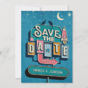 Retro Futuristisch Huwelijksbord Save The Date