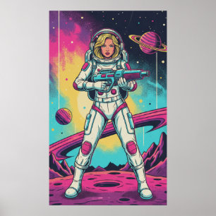 Retro Futuristisch Meisje Ruimtevaarder Poster