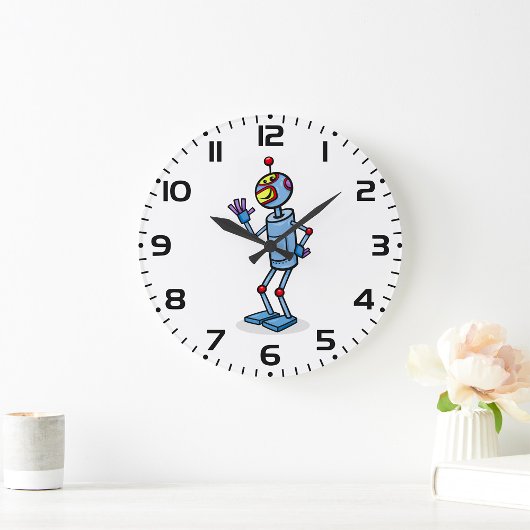 Retro Futuristisch Robot Karakter dat Zwaait Grote Klok