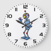 Retro Futuristisch Robot Karakter dat Zwaait Grote Klok (Voorkant)