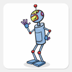 Retro Futuristisch Robot Karakter dat Zwaait Vierkante Sticker