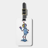 Retro Futuristisch Robot Karakter Waving Bagagelabel (Voorkant verticaal)
