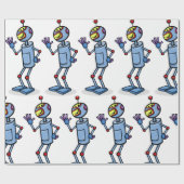 Retro Futuristisch Robot Karakter Waving Cadeaupapier (Vlak)