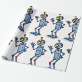 Retro Futuristisch Robot Karakter Waving Cadeaupapier (Uitgerold)