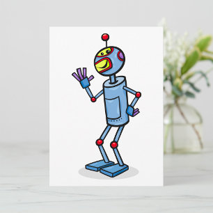 Retro Futuristisch Robot Karakter Waving Kaart