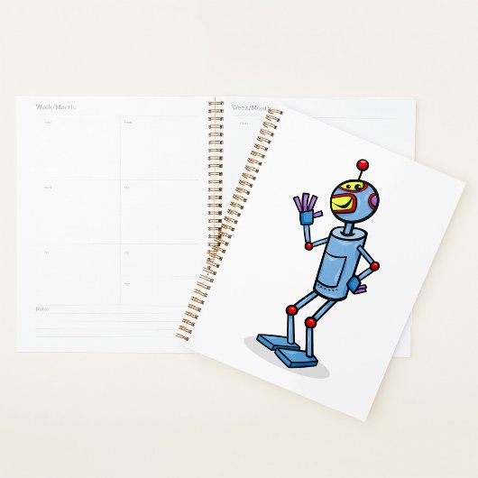 Retro Futuristisch Robot Karakter Waving Planner