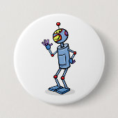 Retro Futuristisch Robot Karakter Waving Ronde Button 7,6 Cm (Voorkant)