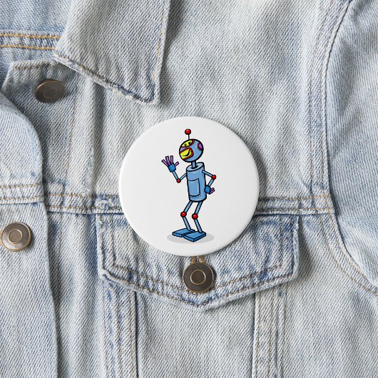 Retro Futuristisch Robot Karakter Waving Ronde Button 7,6 Cm