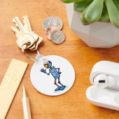 Retro Futuristisch Robot Karakter Waving Sleutelhanger