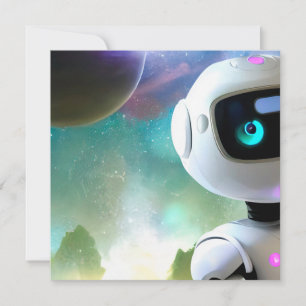 Retro Futuristisch Vriendelijk Robot Personage Kaart