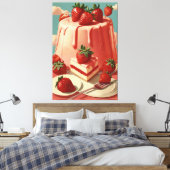 Retro futuristische aardbeientaart Canvas Print (Insitu (Slaapkamer))
