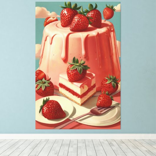 Retro futuristische aardbeientaart Canvas Print (Insitu (Houten vloer))