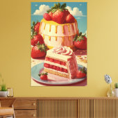 Retro futuristische aardbeientaart Canvas Print (Insitu (Woonkamer))