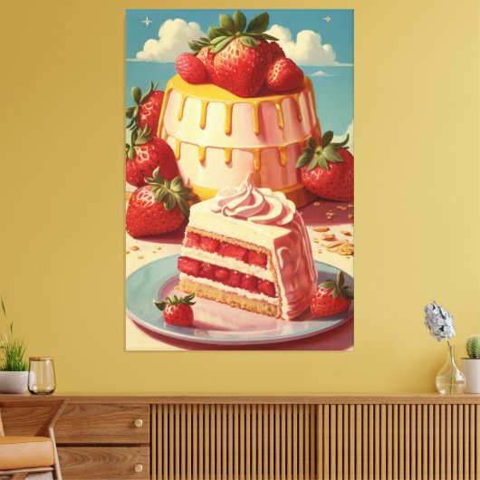 Retro futuristische aardbeientaart Canvas Print (Insitu (Woonkamer))