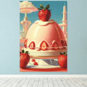 Retro futuristische aardbeientaart Canvas Print (Insitu (Houten vloer))