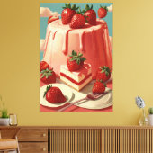 Retro futuristische aardbeientaart Canvasprint Canvas Afdruk (Insitu (Woonkamer))
