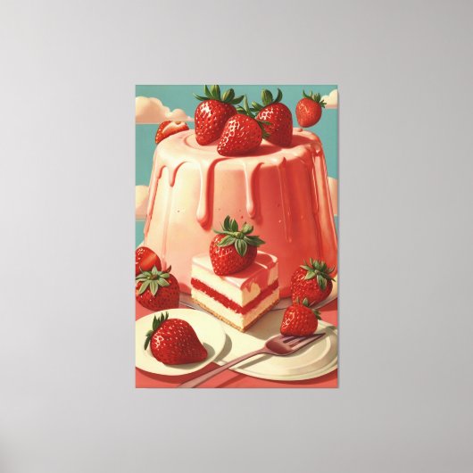 Retro futuristische aardbeientaart Canvasprint Canvas Afdruk (Voorkant)