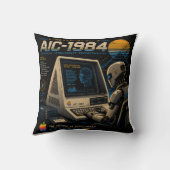 Retro Futuristische AI Robot Computer Vaporwave Ne Kussen (Achterkant)