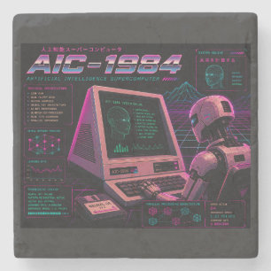 Retro Futuristische AI Robot Computer Vaporwave Ne Stenen Onderzetter