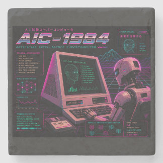 Retro Futuristische AI Robot Computer Vaporwave Ne Stenen Onderzetter
