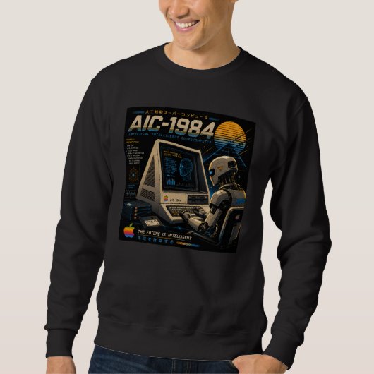 Retro Futuristische AI Robot Computer Vaporwave Ne Trui (Voorkant)