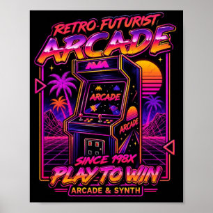 Retro Futuristische Arcade Synthwave Neon Gamepost Poster