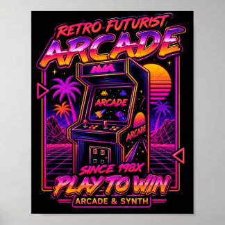 Retro Futuristische Arcade Synthwave Neon Gamepost Poster