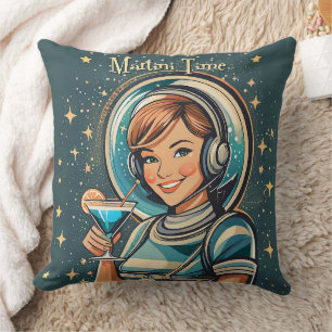 Retro Futuristische Astro Meisje Martini Tijd Kussen