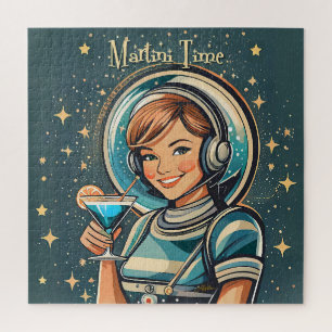 Retro Futuristische Astro Meisje Martini Tijd Legpuzzel