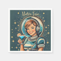 Retro Futuristische Astro Meisje Martini Tijd