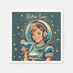 Retro Futuristische Astro Meisje Martini Tijd Servet