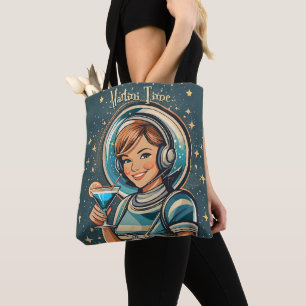 Retro Futuristische Astro Meisje Martini Tijd Tote Bag