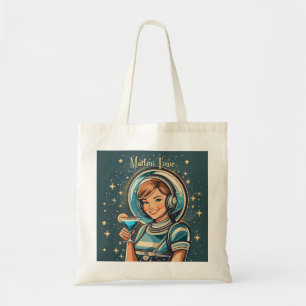 Retro Futuristische Astro Meisje Martini Tijd Tote Bag
