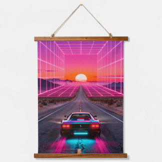 Retro Futuristische Auto Zonsondergang Muur Kunst  Hangend Wandkleed