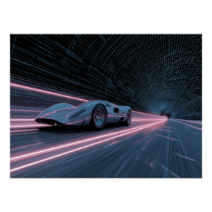 Retro Futuristische Autoracing Neon Raster Perfect Poster