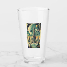 Retro Futuristische Buitenaardse Stad Postkaart Ku Glas