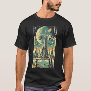 Retro Futuristische Buitenaardse Stad Postkaart Ku T-shirt