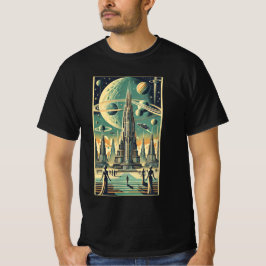 Retro Futuristische Buitenaardse Stad Postkaart Ku T-shirt