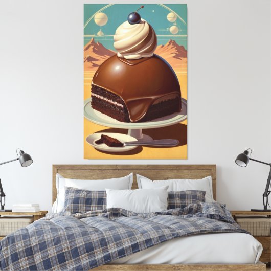 Retro futuristische cake Stretched Canvas Print (Insitu (Slaapkamer))