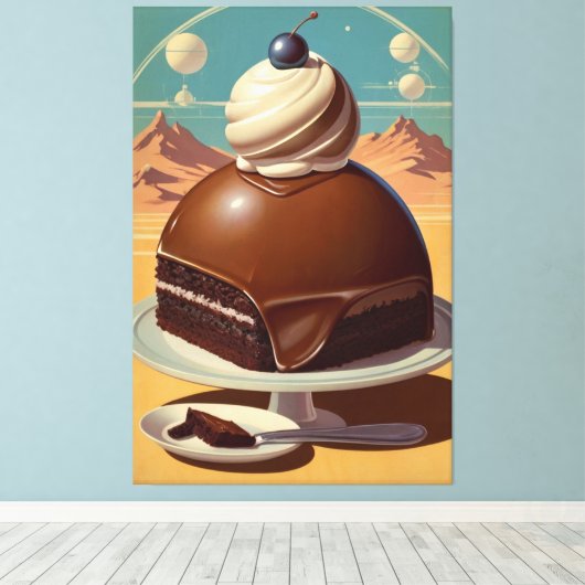 Retro futuristische cake Stretched Canvas Print (Insitu (Houten vloer))