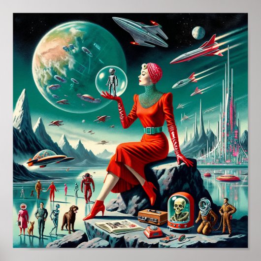 Retro Futuristische Illustratie Poster (Voorkant)