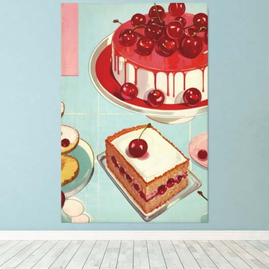 Retro futuristische kersentaart canvas afdruk (Insitu (Houten vloer))