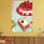 Retro futuristische kersentaart canvas afdruk (Insitu (Woonkamer))