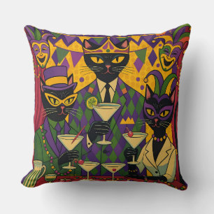 Retro Futuristische Mardi Gras Black Cat Martini C Kussen