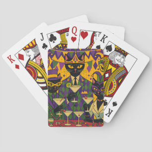 Retro Futuristische Mardi Gras Black Cat Martini C Pokerkaarten