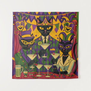 Retro Futuristische Mardi Gras Black Cat Martini C Wandkleed